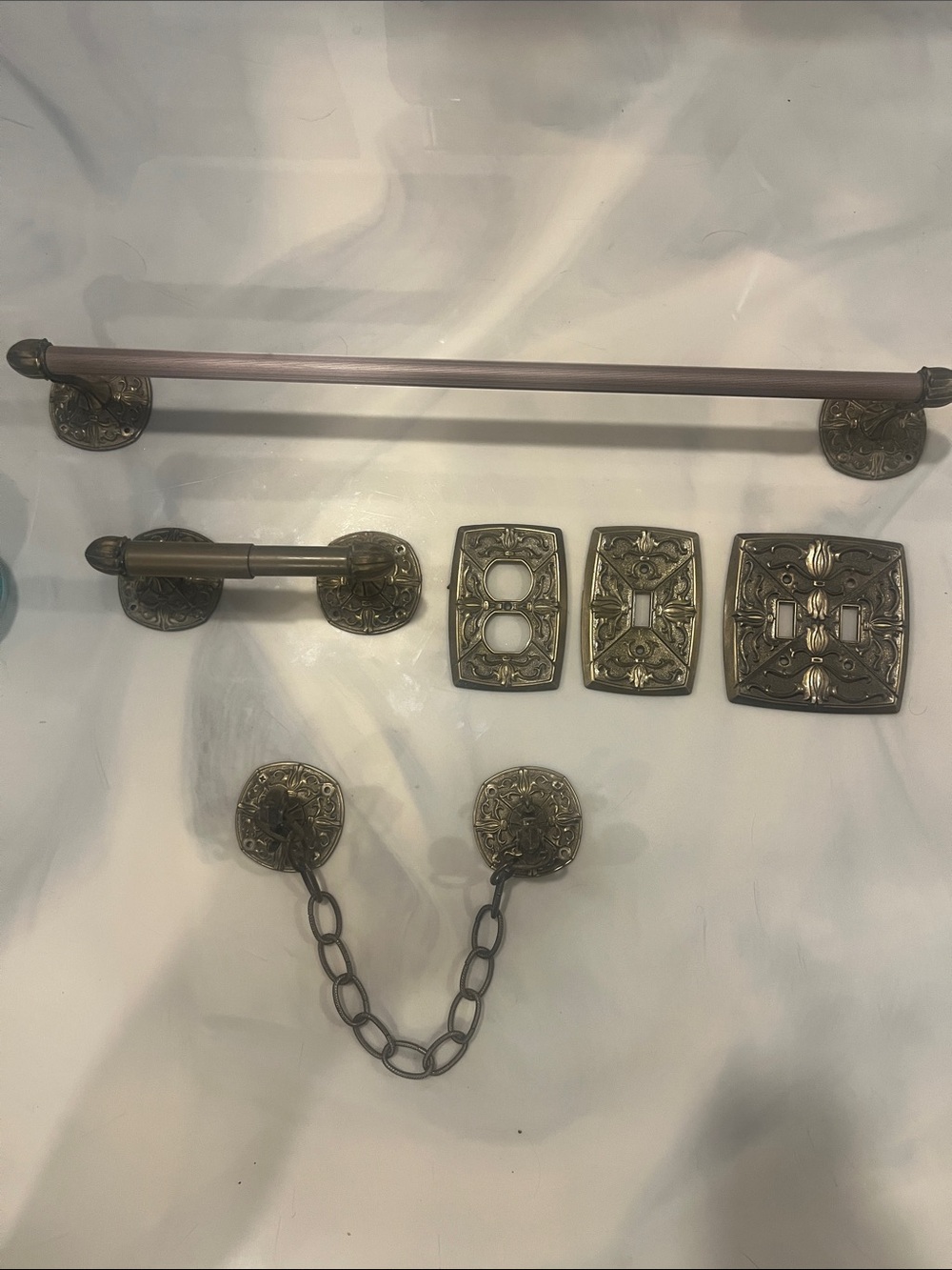 Vintage Brass-Tone Wall Hook & Decorative Hardware Set